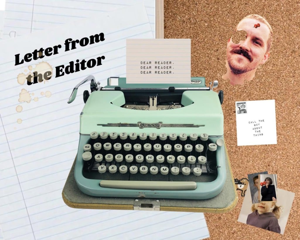 Photo illustration providing an artistic rendition of what Christopher Curtis' writing space looks like. There are pictures of loved ones, coffee stains, and a note reminding to "Call the guy about the thing".